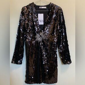 NWT Zara Black Sequin Mini Dress LIMITED EDITION REF: 8824/095